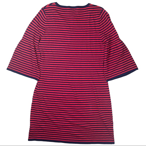 NWT Sail to Sable Size M Navy Red Striped Dress with Bell Sleeves - Picture 2 of 5